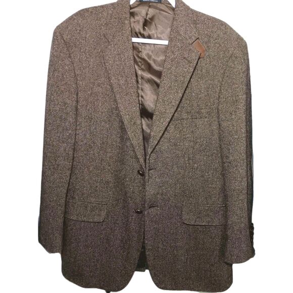 VTG Stafford Tweed Blazer Brown Wool Lambswool Elbow Patch Sports Coat 42 - Picture 1 of 11